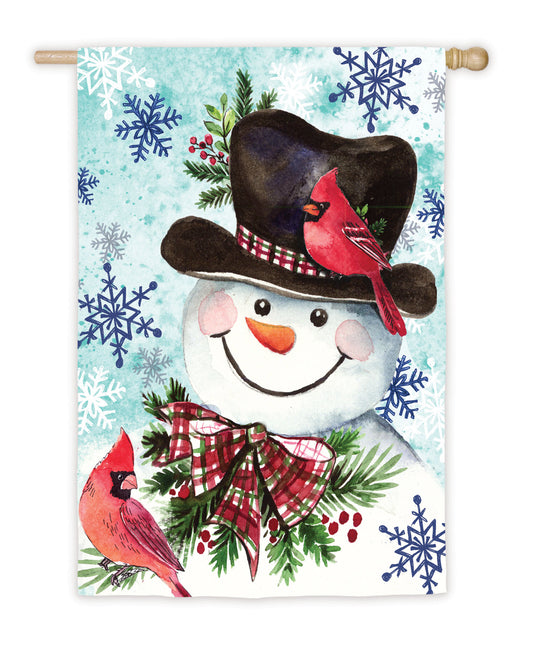 Cardinal Friends Snowman Printed Suede Seasonal House Flag; Polyester