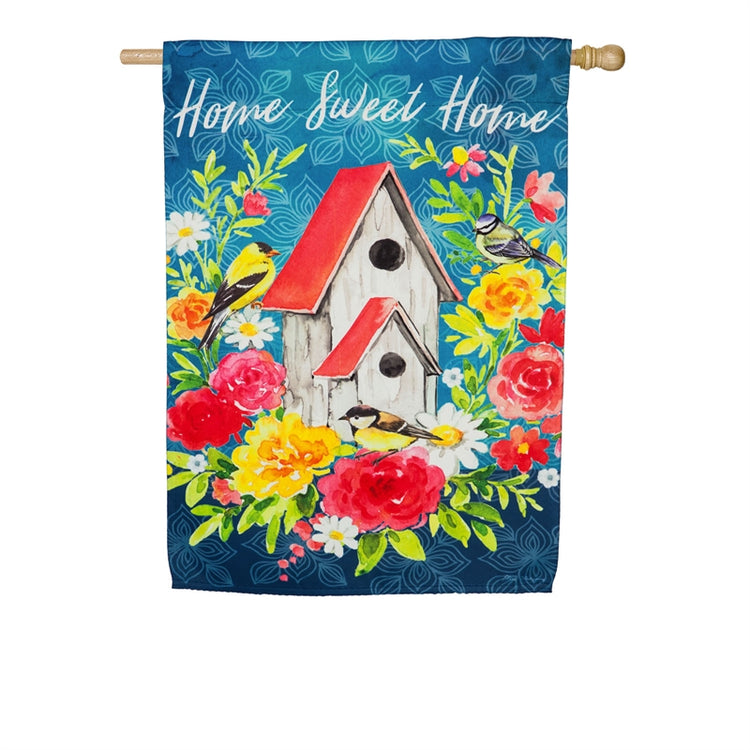 "Home Sweet Home Birdhouse" Printed Suede Seasonal House Flag; Polyester