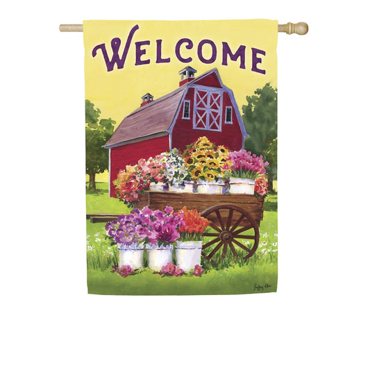 Flower Farm Spring Welcome Printed Suede House Flag; Polyester 29"x43"