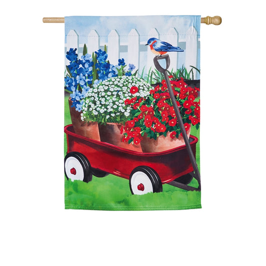 Americana Red Wagon Printed Suede Seasonal House Flag; Polyester