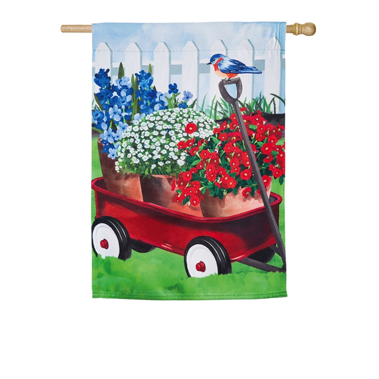 Americana Red Wagon Printed Suede Seasonal House Flag; Polyester