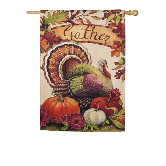 "Warm Gathering Turkey" Printed Suede Seasonal House Flag; Polyester