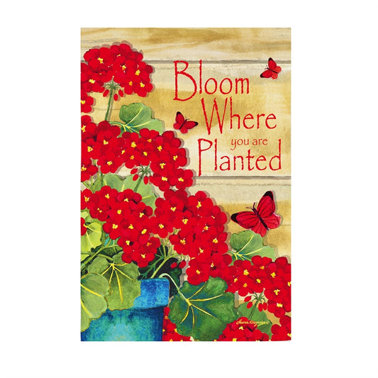 Bloom Where You Are Planted Geraniums Printed Suede House Flag; Polyester 29"x43"