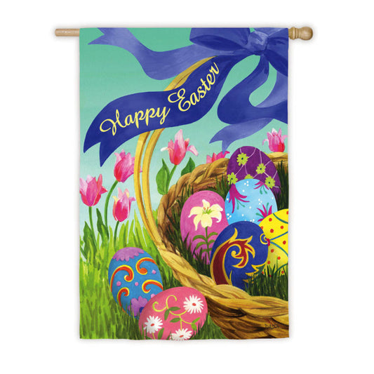 Elegant Easter Basket Printed Suede Seasonal House Flag; Polyester
