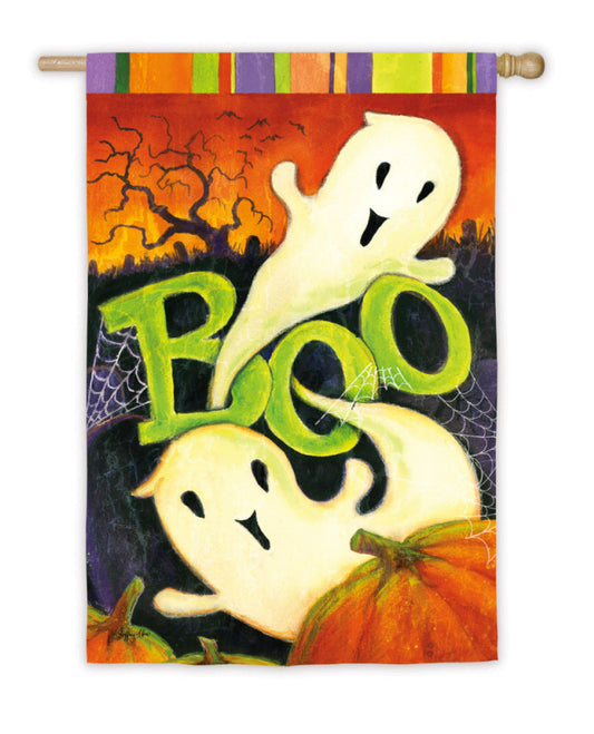 Boo Ghost Printed Suede Seasonal House Flag; Polyester