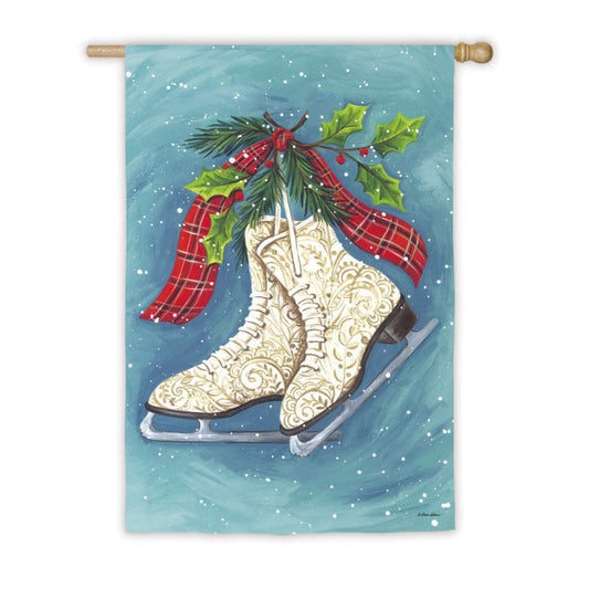 "Winter Ice Skates" Printed Suede Seasonal House Flag; Polyester