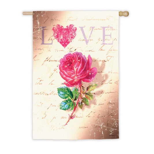 Love Rose Printed Suede Seasonal House Flag; Polyester
