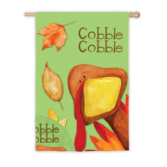 "Gobble Gobbly Turkey" Printed Suede Seasonal House Flag; Polyester