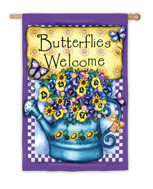 "Welcome Butterflies" Printed Suede Seasonal House Flag; Polyester