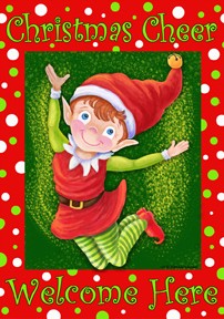 Christmas Elf Printed Seasonal House Flag; Polyester