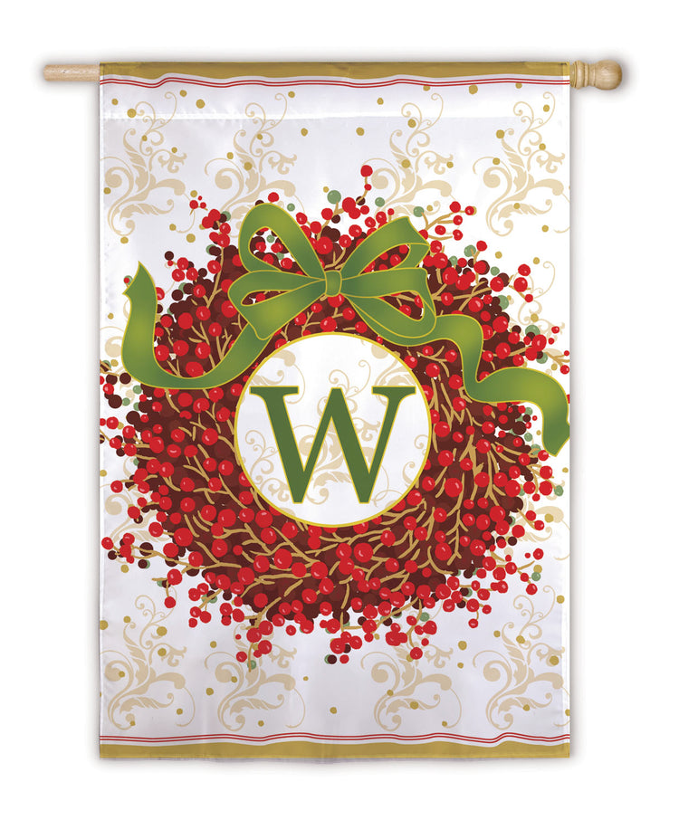 Berry Wreath Monogram "W" Double Sided Applique Garden Flag; Polyester