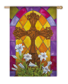 Stained Glass Easter Cross Garden Flag