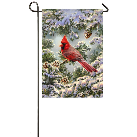 Snowy Winter Cardinal Garden Flag