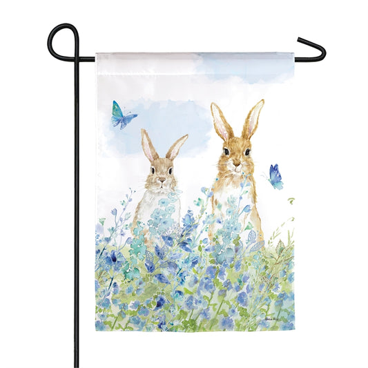 Bunnies in a Meadow Garden Flag