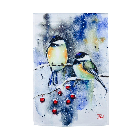 Chickadee and Crabapple Printed Seasonal Garden Flag; Polyester
