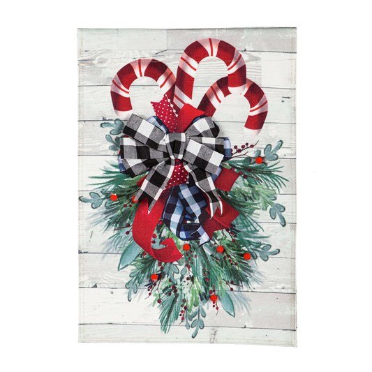 Candy Cane Swag Printed Burlap Garden Flag; Polyester 12.5"x18"