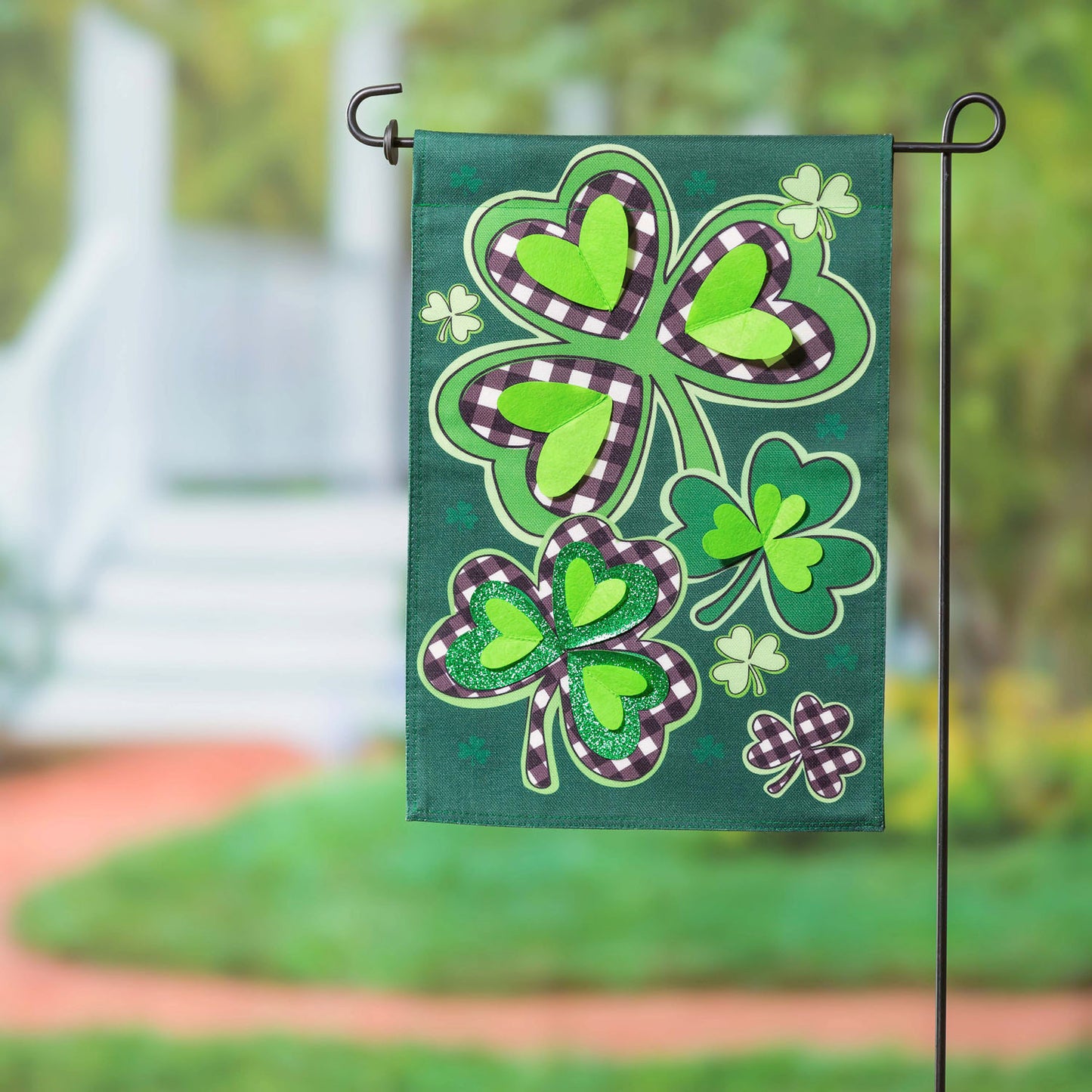 St. Patrick's Day Shamrocks with Checks Garden Flag