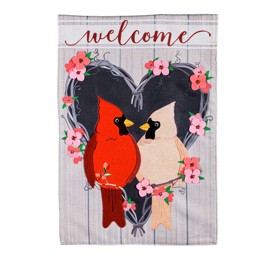 Cardinal Couple Printed Burlap Garden Flag; Polyester 12.5"x18"