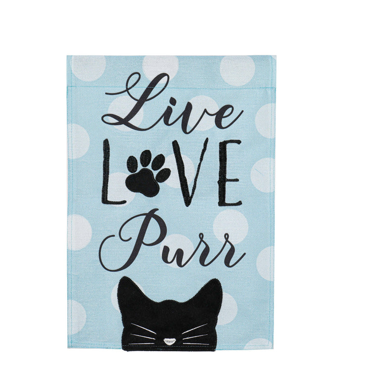Live Love Purr Printed Burlap Garden Flag; Polyester 12.5"x18"