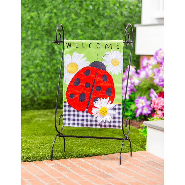 Welcome Daisy Ladybug with Checks Garden Flag