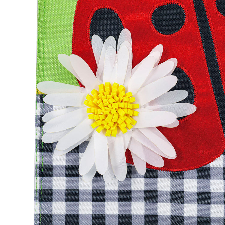 Welcome Daisy Ladybug with Checks Garden Flag