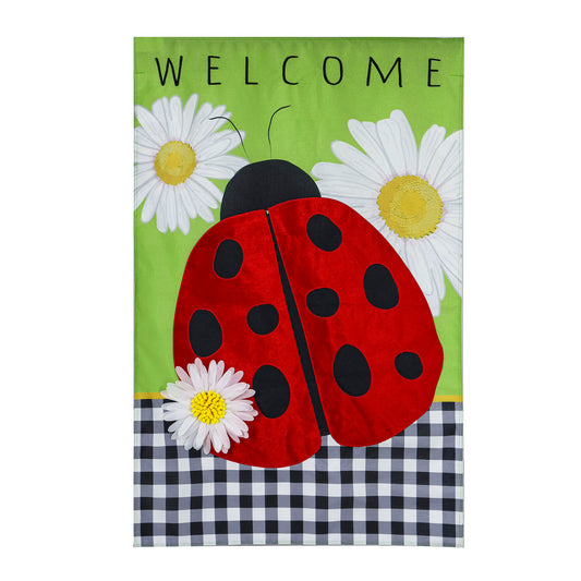 Welcome Daisy Ladybug with Checks Garden Flag