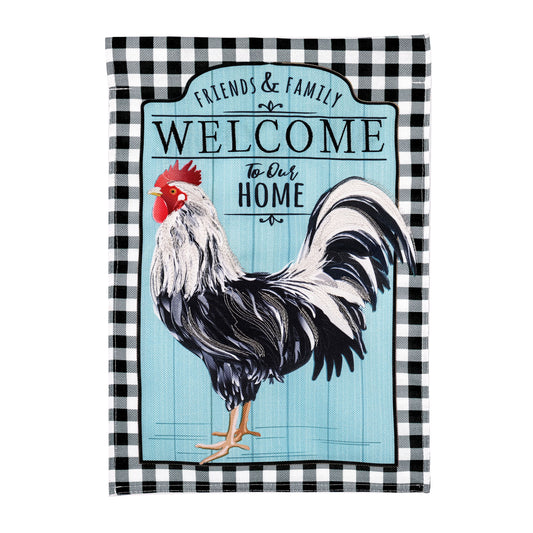 Black and White Rooster Printed Burlap Garden Flag; Polyester 12.5"x18"