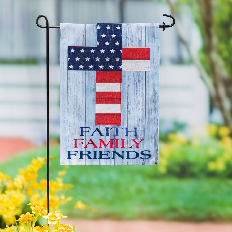 Faith Family Friends Patriotic Cross Garden Flag