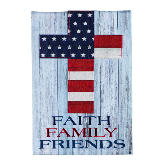 Faith Family Friends Patriotic Cross Garden Flag