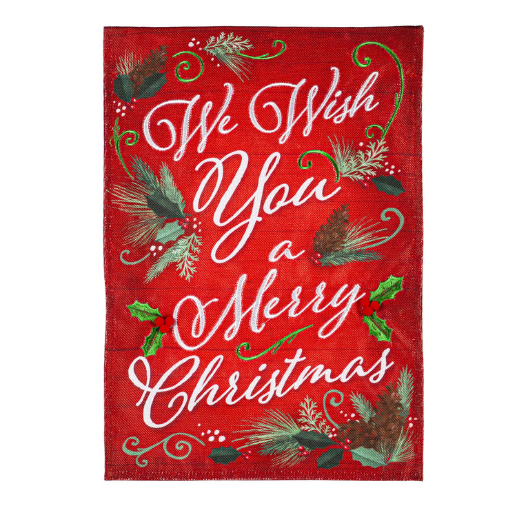 We Wish You a Merry Christmas Burlap Garden Flag; Polyester 12.5"x18"