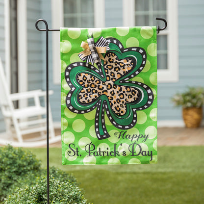 Happy St.Patrick's Day Animal Print Shamrock Garden Flag