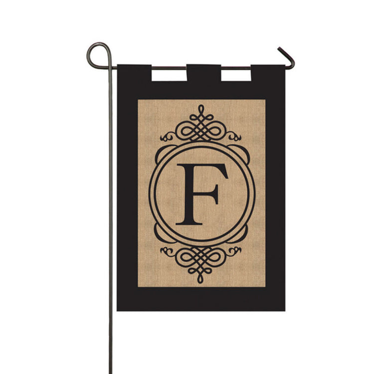 Burlap Monogram "F" Double Sided Applique Garden Flag; Polyester Burlap