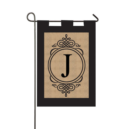 Burlap Monogram "J" Double Sided Applique Garden Flag; Polyester Burlap