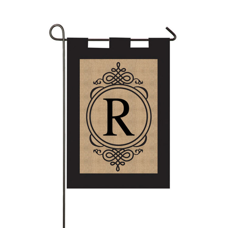 Burlap Monogram "R" Double Sided Applique Garden Flag; Polyester Burlap