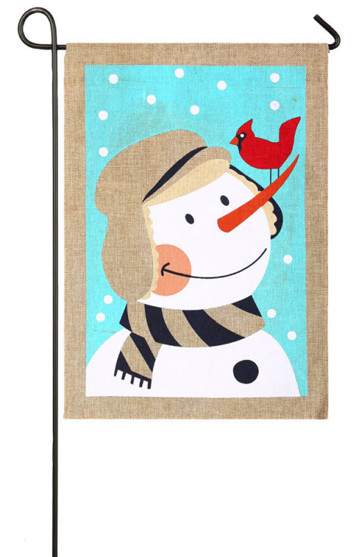 "Let it Snow Winter Snowman" Printed Seasonal Garden Flag; Burlap