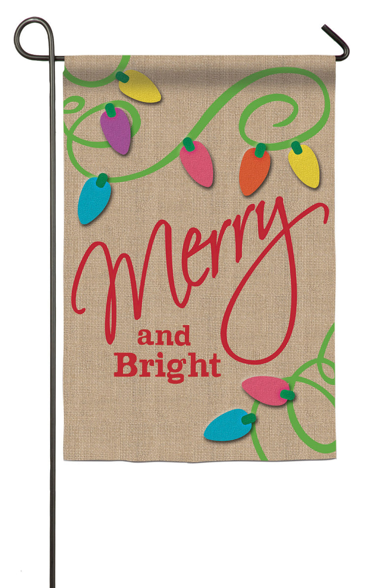 "Merry & Bright" Printed Seasonal Garden Flag; Polyester Burlap