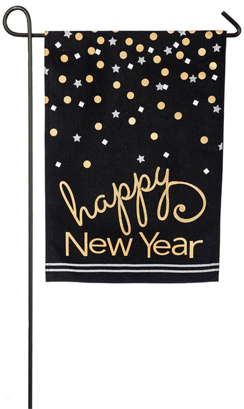 "Happy New Year" Printed Seasonal Garden Flag; Polyester Burlap