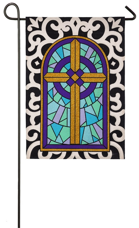 Easter Cross with Scroll Border Garden Flag