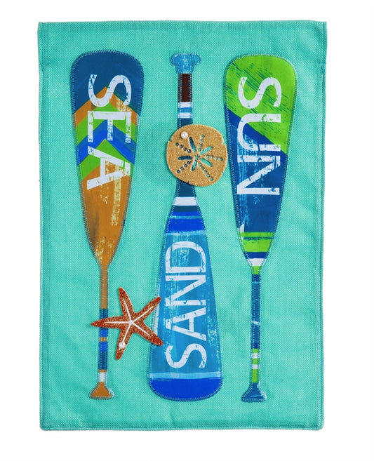 "Sea, Sand, & Sun Oars" Printed Burlap Seasonal Garden Flag; Polyester