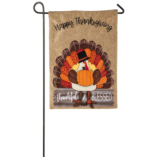Thankful & Blessed Turkey Printed Burlap Seasonal Garden Flag; Polyester
