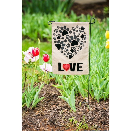 Paw Prints Heart Printed Seasonal Garden Flag; Polyester Burlap