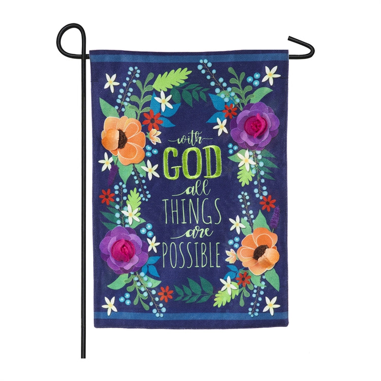 "With God All Things Are Possible" Printed Burlap Seasonal Garden Flag; Polyester