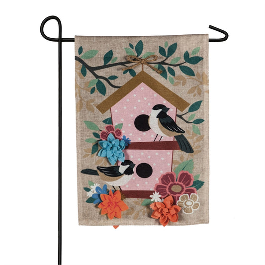 Chickadee Dot Birdhouse Garden Flag