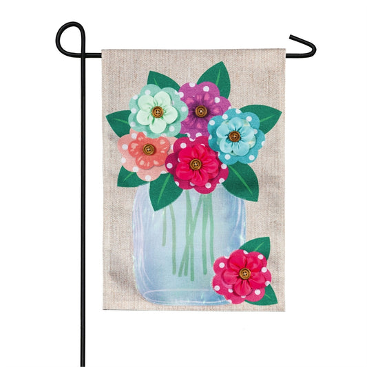 Polka Dot Floral Mason Jar Garden Flag