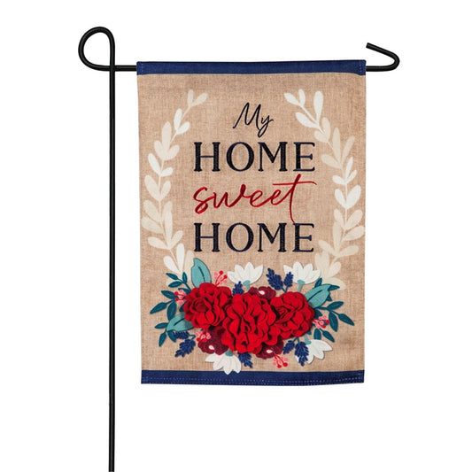 "Patriotic Floral Home Sweet Home" Printed Seasonal Garden Flag; Polyester Burlap