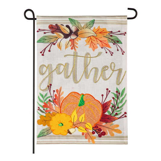 Autumn Gather Printed Seasonal Garden Flag; Polyester Burlap