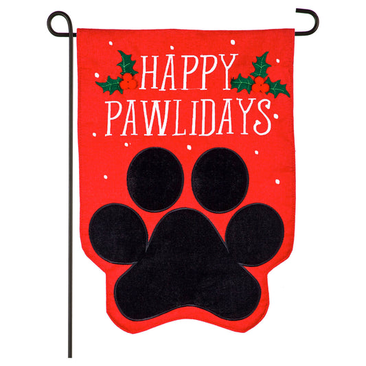 Happy Pawlidays Burlap Garden Flag