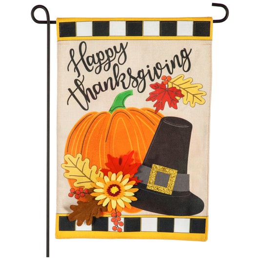 Happy Thanksgiving Printed Burlap Garden Flag; Polyester 12.5"x18"