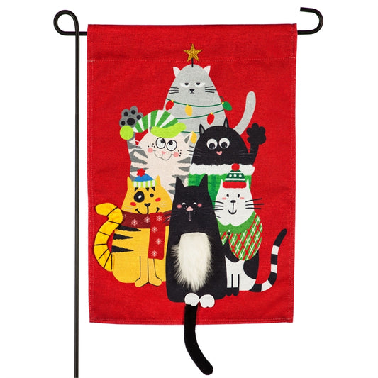 Christmas Cats Printed Burlap Seasonal Garden Flag; Polyester