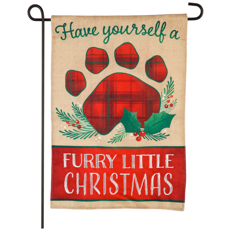 Furry Little Dog Pawprint Christmas Garden Flag